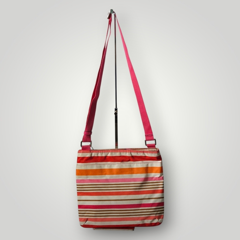 Coach F31962‎ Stripe Nylon Crossbody Purse Pink Leather Trim Lightweight Travel - Picture 5 of 10
